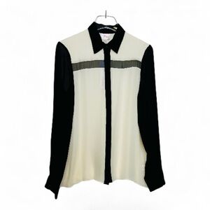 NWT Parker Sheer Cream with Black Trim Long Sleeve Silk Blouse Size Large